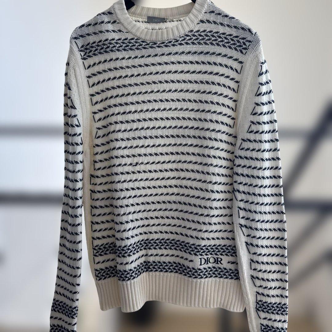 Dior ストライプ クルーネックセーター 白　XS