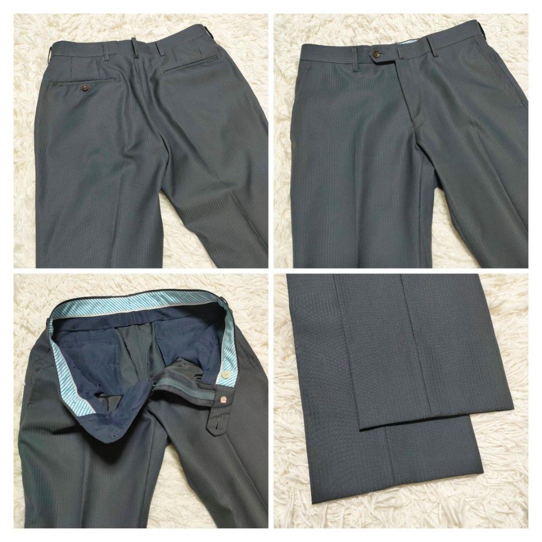 パーソンズ　光沢感　3ピース　スーツ　シングル　2B　背抜き　グレー　メンズ