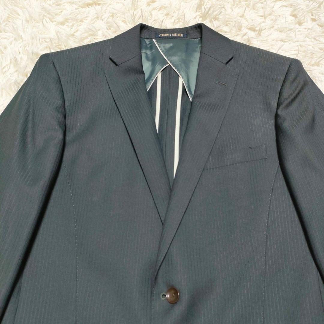 パーソンズ　光沢感　3ピース　スーツ　シングル　2B　背抜き　グレー　メンズ