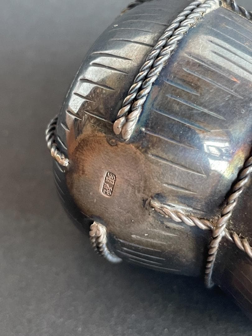 純銀製 米俵 置物 オブジェ 蓋もの 小物入 開閉式 シルバー 109g