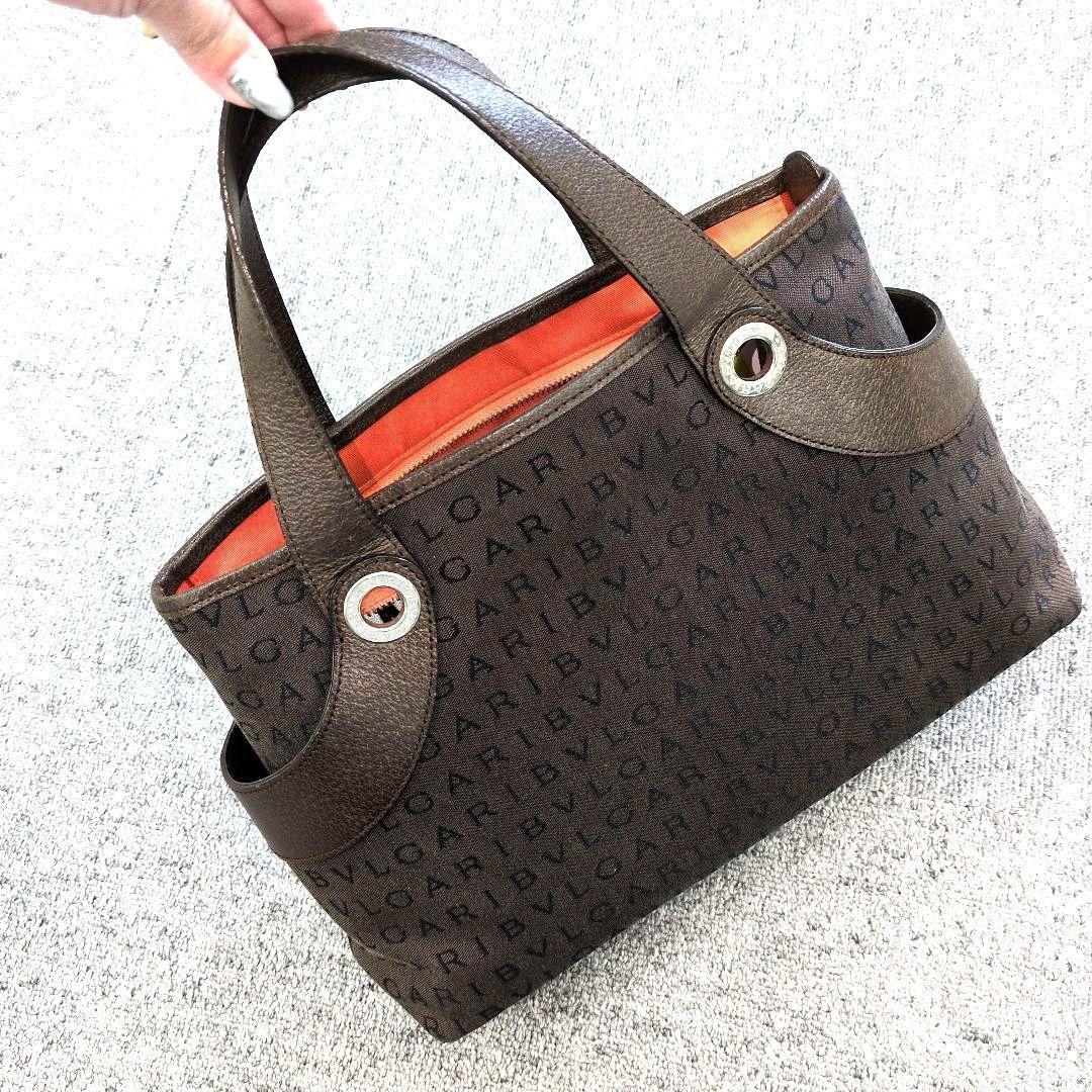 BVLGARI　ロゴマニア　ブラウン　キャンパス☓レザー