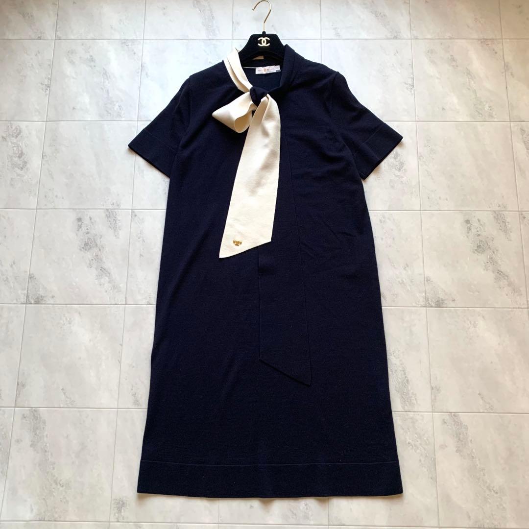 美品♡トリーバーチ ボウタイニットワンピース ロゴ ロングワンピース バイカラー