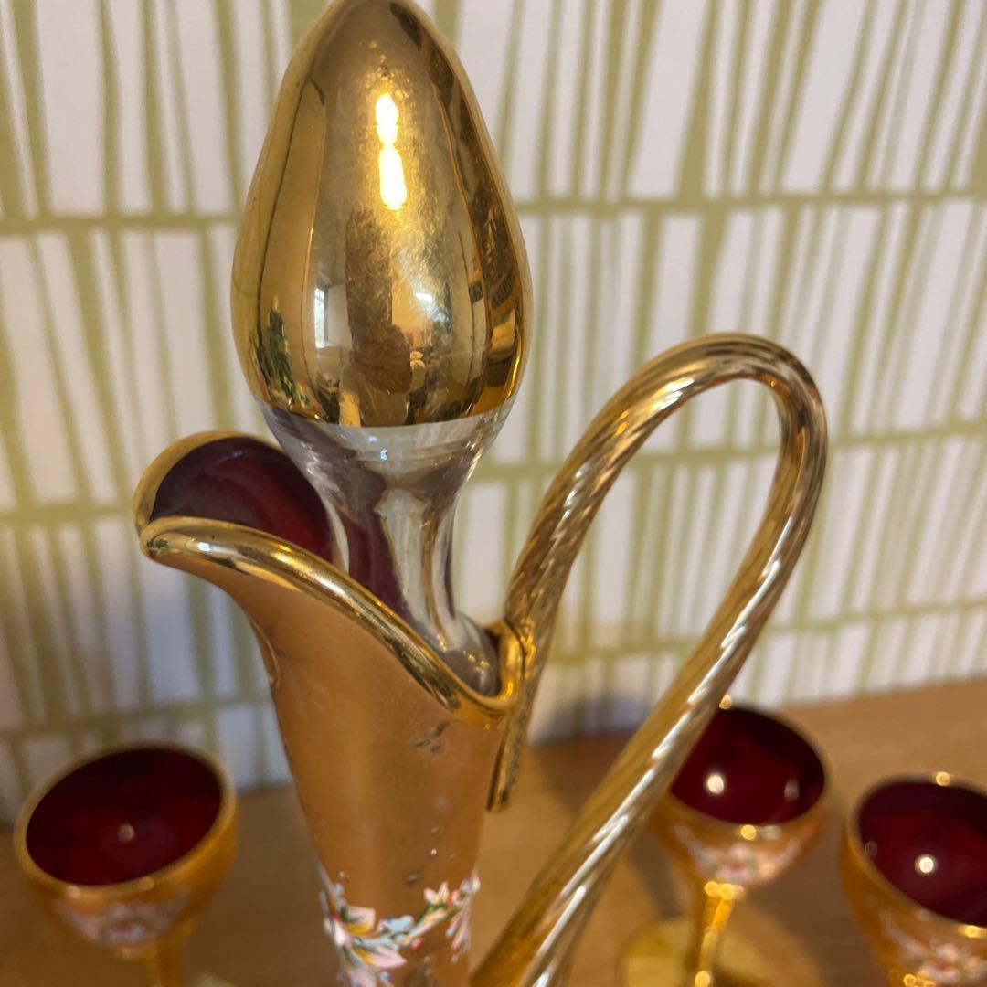 Murano Glass 赤金 デキャンタとグラスセット