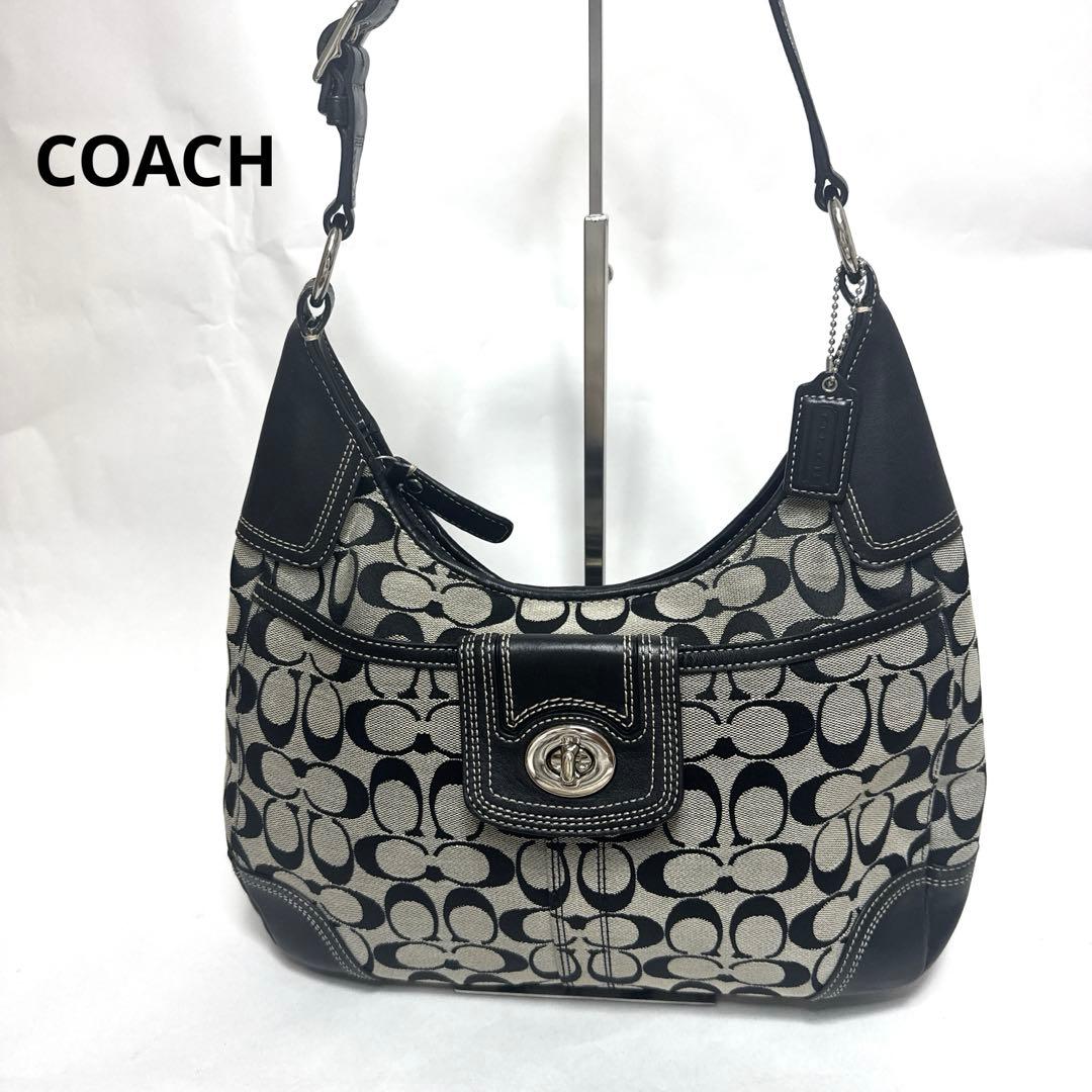 【美品】COACH シグネチャー ターンロック ホーボー ワンショルダーバッグ