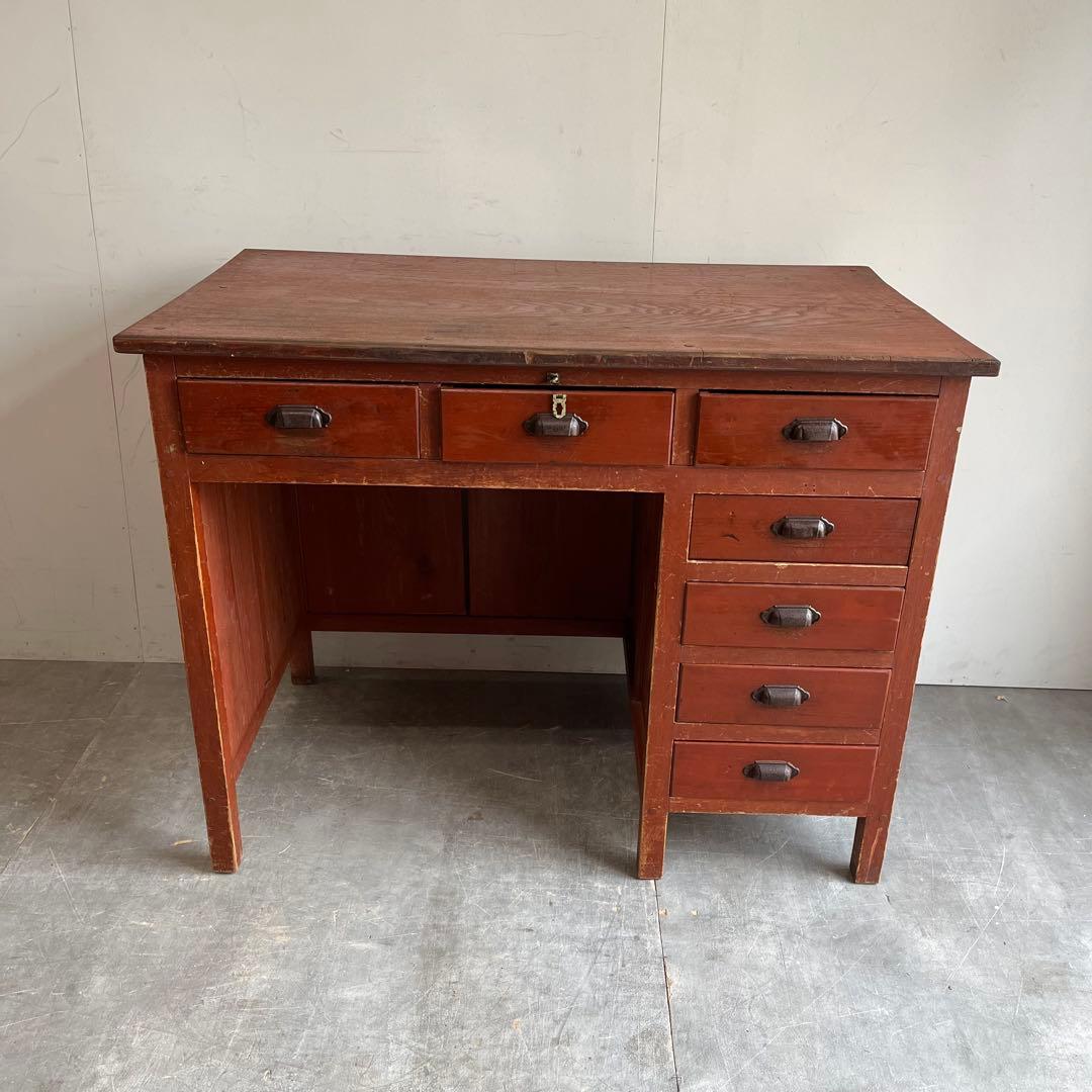 アンティーク 片袖机 デスク テーブル モダン レトロ 無垢材