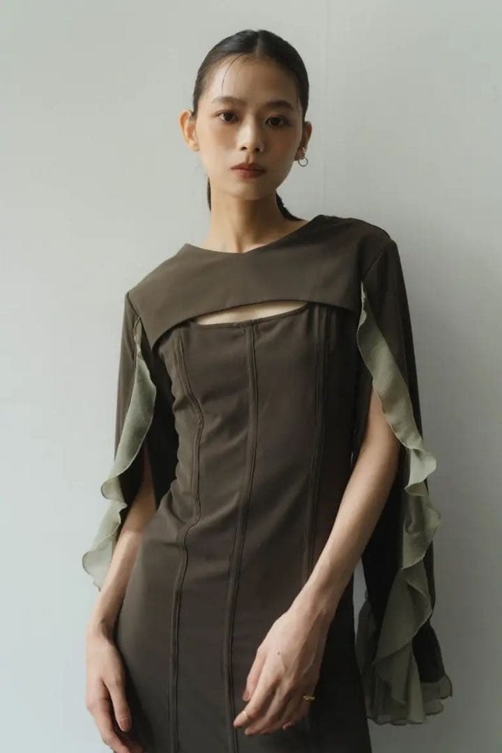 【タグ付】Knuth Marf❀フリルスリーブ ワンピース ドレス カーキ