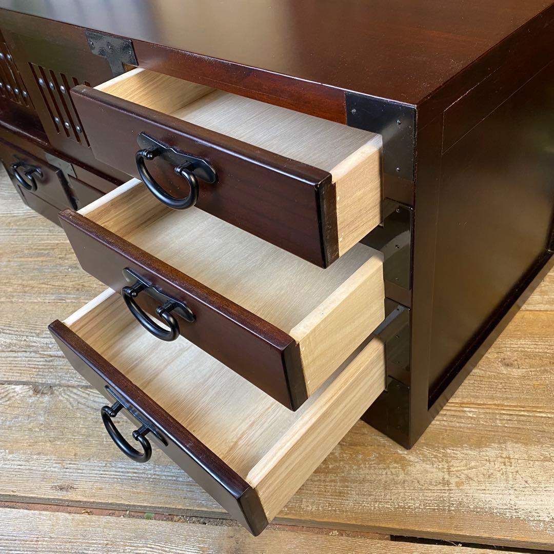 人気再入荷！民芸家具桐材天然無垢和引き戸付きチェスト横長テレビ台飾り棚収納和箪笥