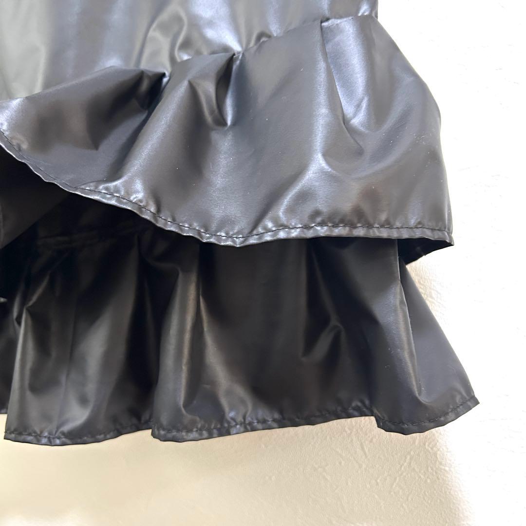 【新品・未使用】スカート裾除け　黒　薄手光沢生地　撥水加工　フリル2段