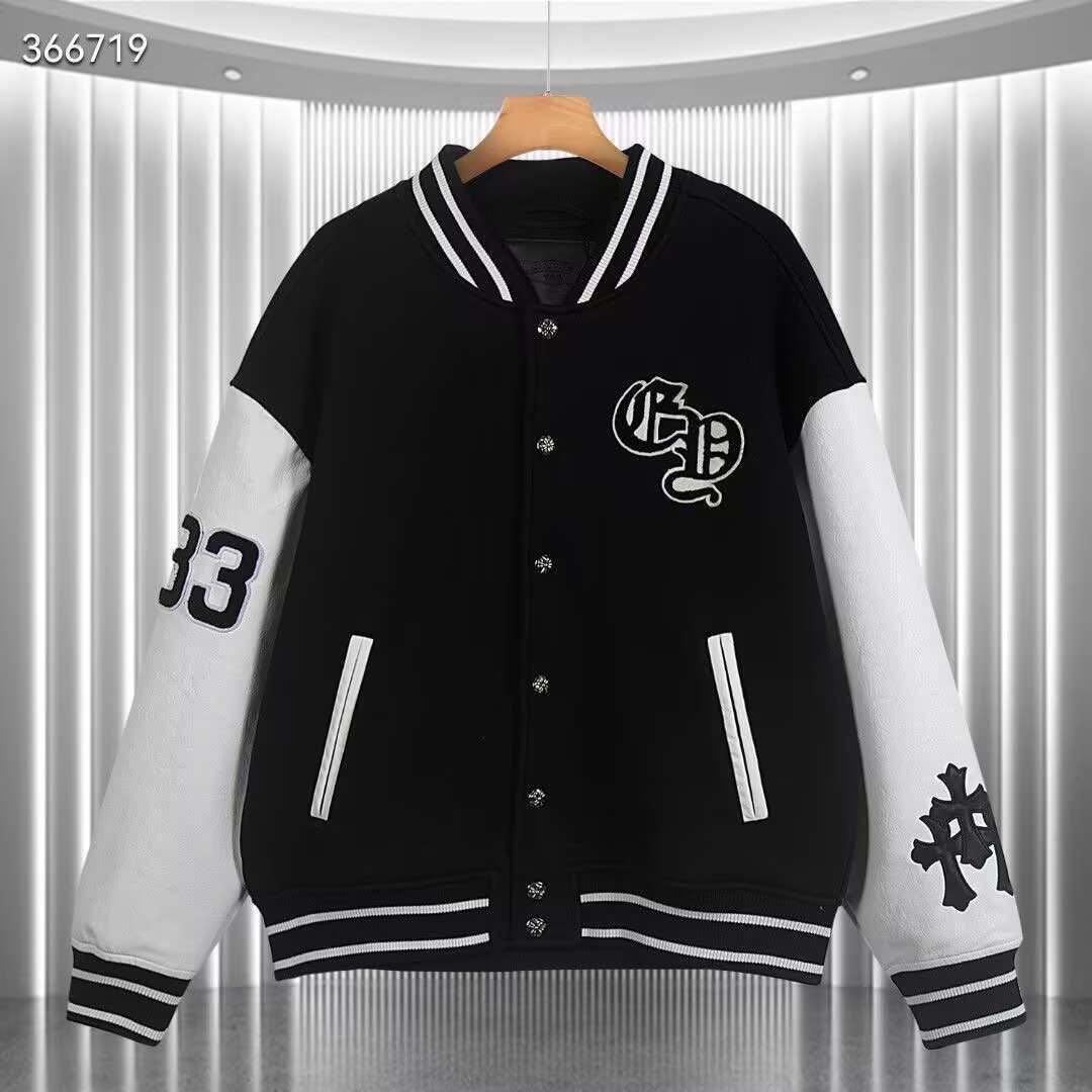 国内発送　 スタジャン 黒と白 刺繍キャラクター付きクロムハーツ風