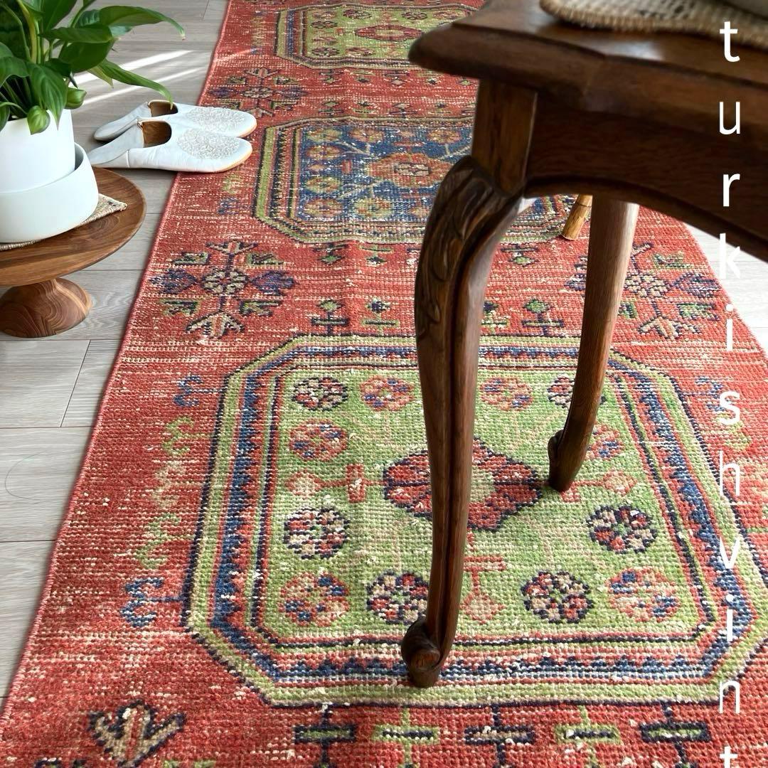 オレンジ3Box ブルー73×184 グリーン　魔除けD トルコヴィンテージラグ