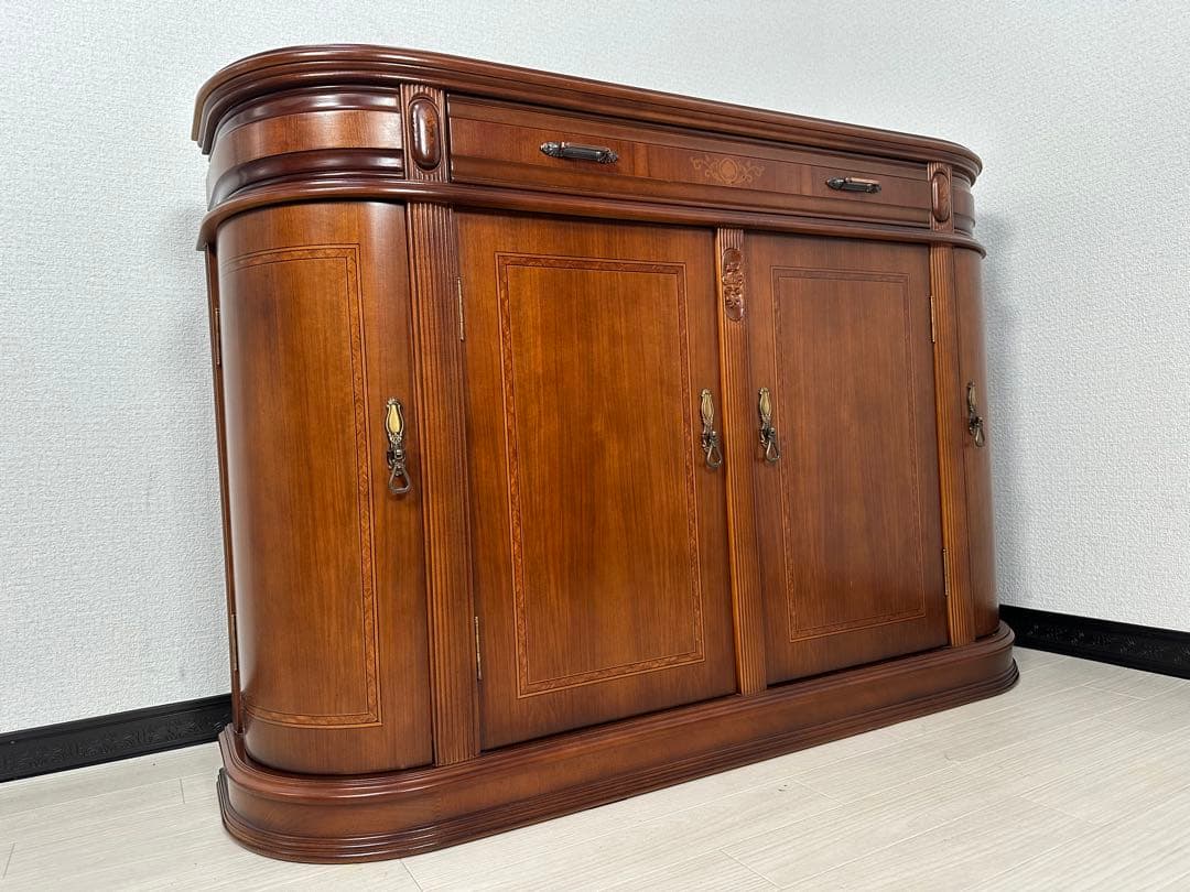 イタリア アンティーク調 象嵌 金具取手 サイドボード キャビネット ※i4※