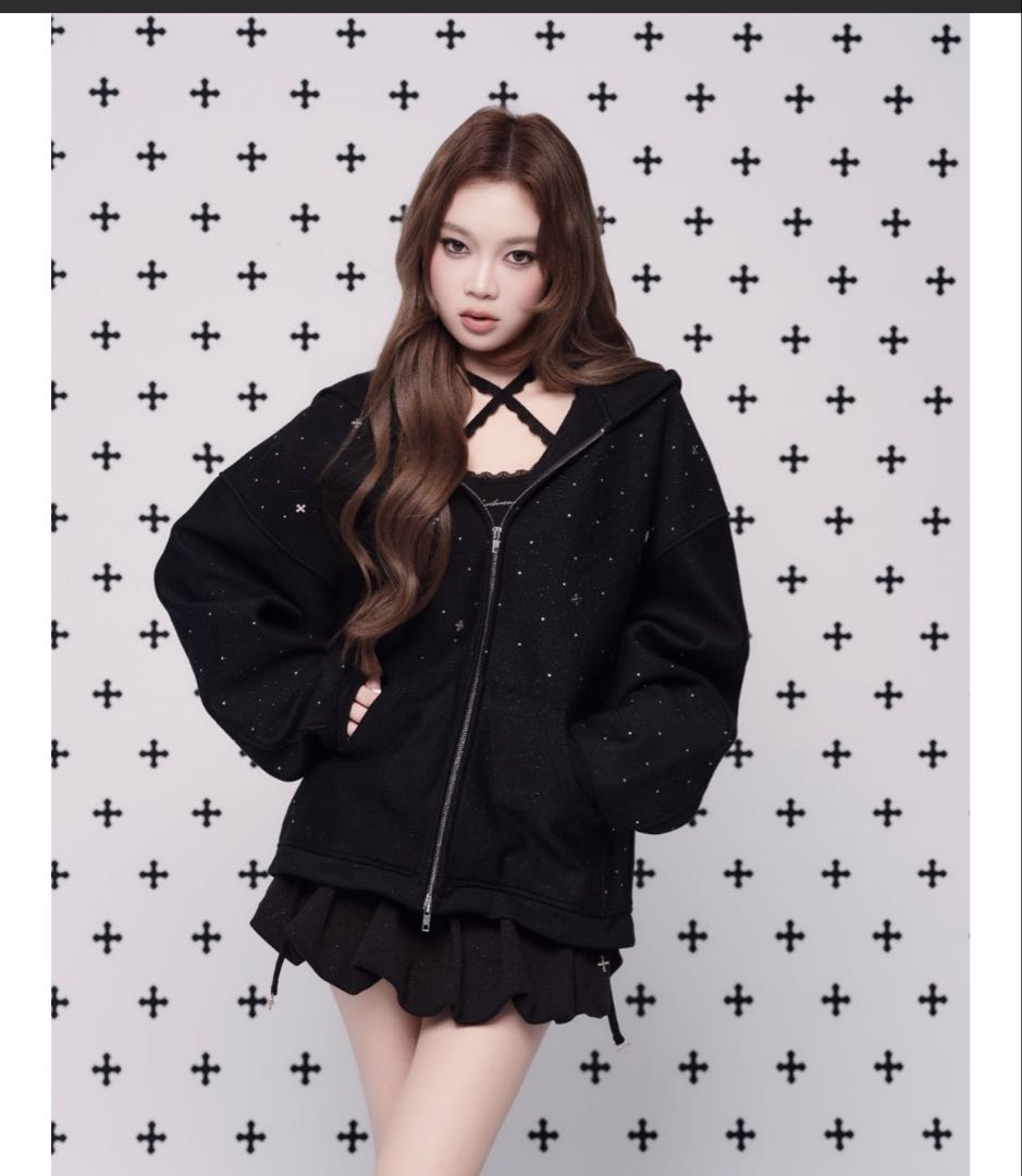 トップス andwang Kirakira jewel zip up black S