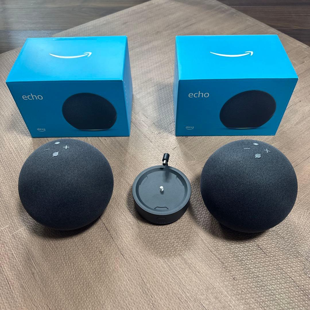 Amazon Echo (第4世代) チャコール2個ステレオペア可、バッテリー