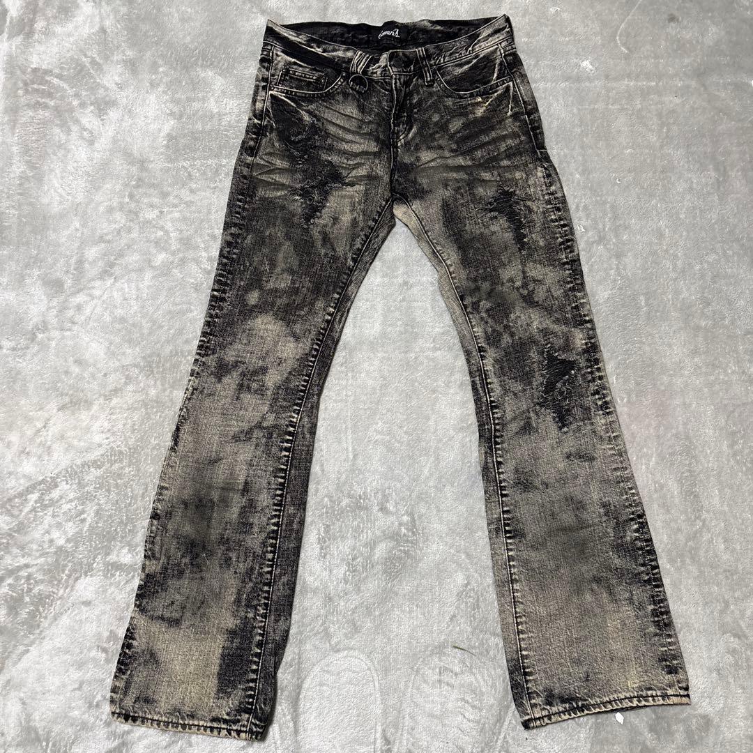 パンツ CavariA Black Bleach Bootcut Denim