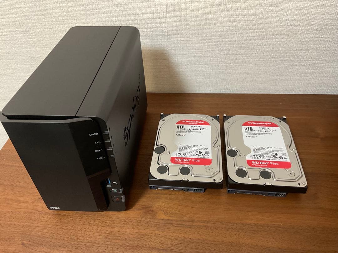 Synology NAS 2ベイ DS223/G + 6TB HDD 2台