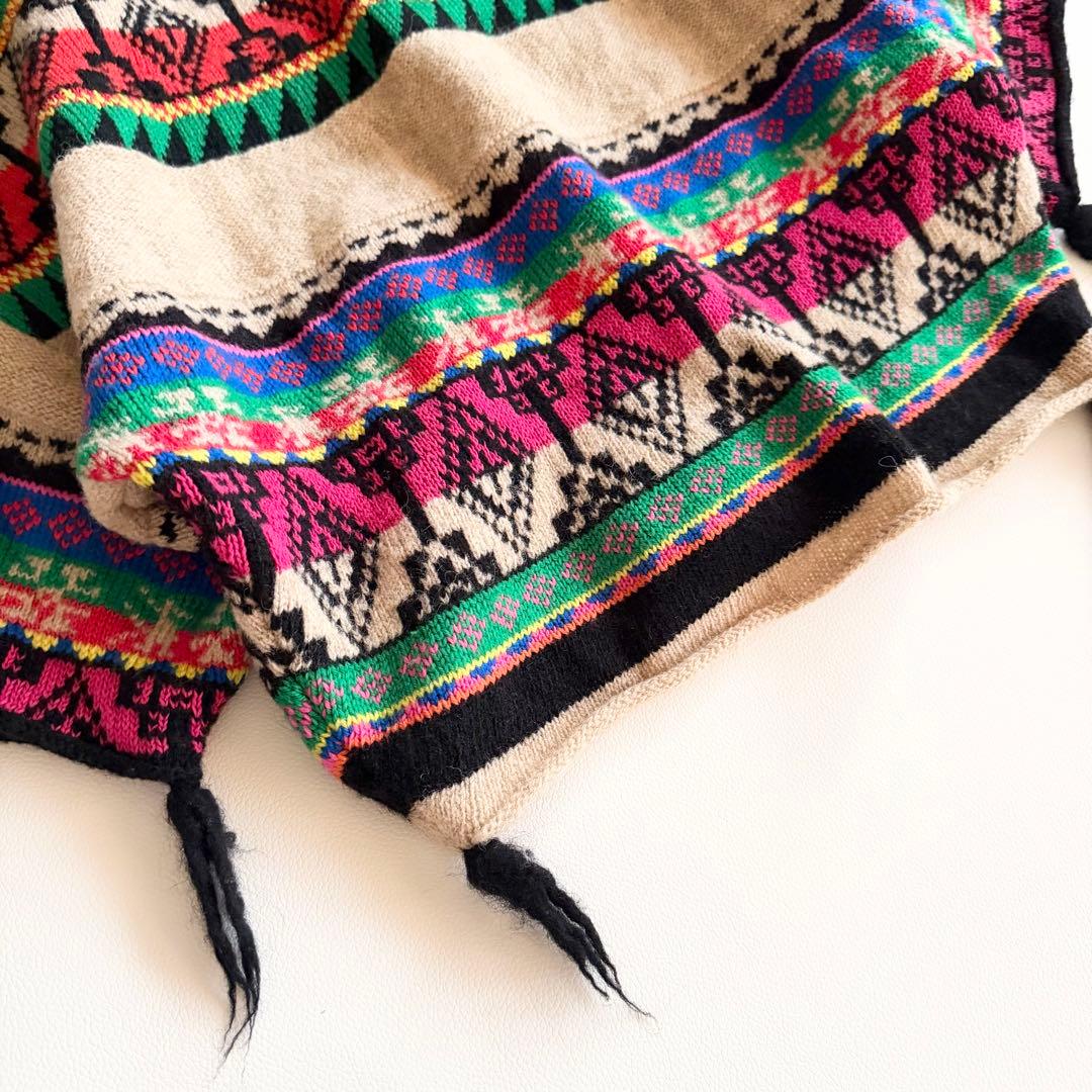 【キャピタル】フード 総柄ニットトップス ウール混 ネイティブ ヴィンテージ