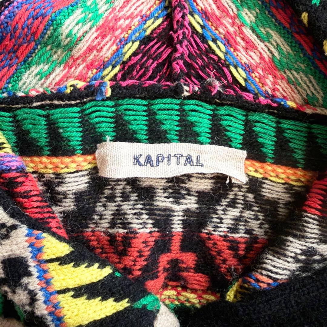 【キャピタル】フード 総柄ニットトップス ウール混 ネイティブ ヴィンテージ