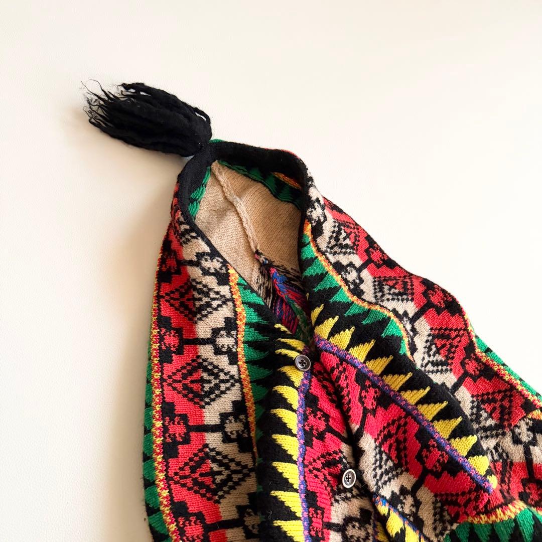 【キャピタル】フード 総柄ニットトップス ウール混 ネイティブ ヴィンテージ