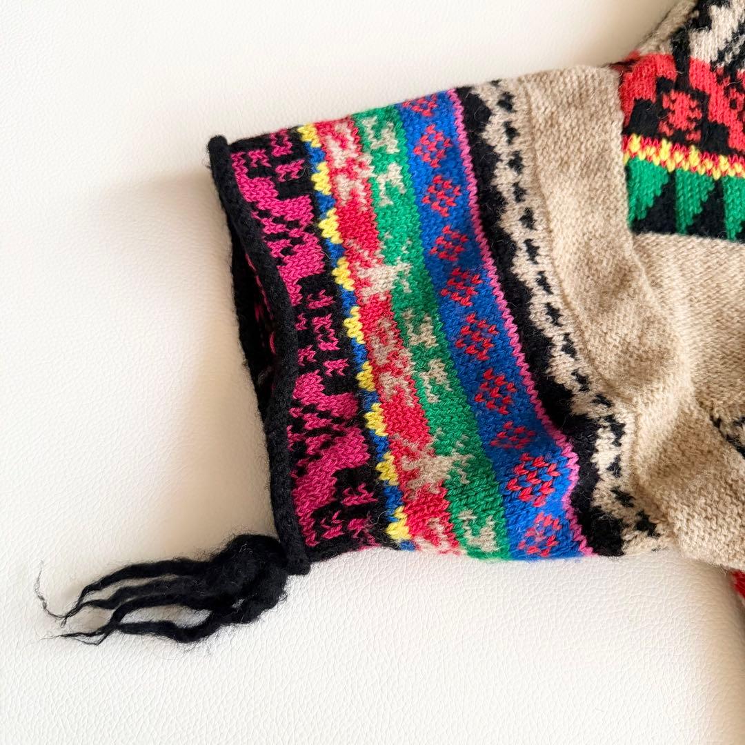 【キャピタル】フード 総柄ニットトップス ウール混 ネイティブ ヴィンテージ