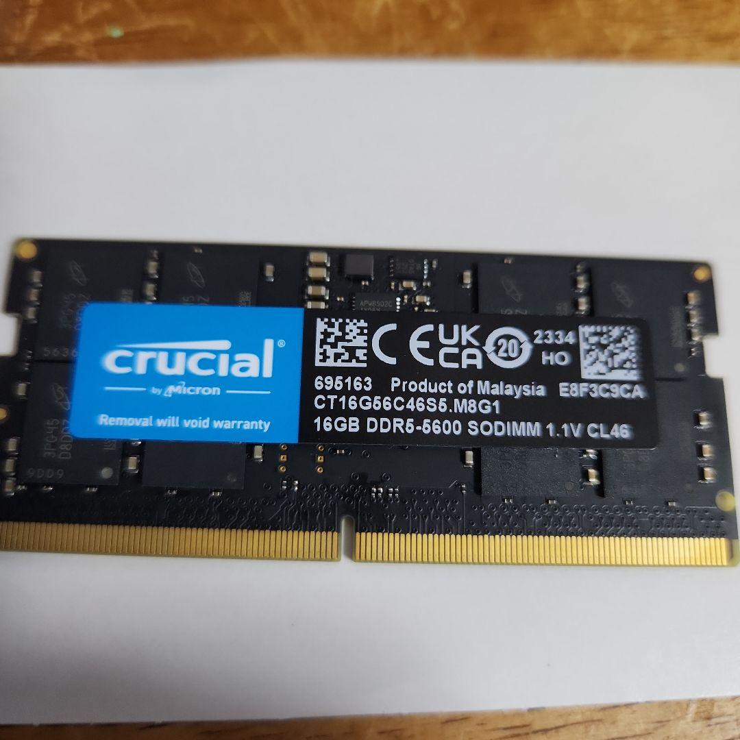 (中古)Crucial 16GB DDR5-5600 SODIMM メモリ②