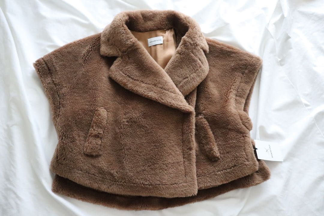 【新品】アベニールエトワール　ビックカラーダブルボアコート サイズ30 キャメル