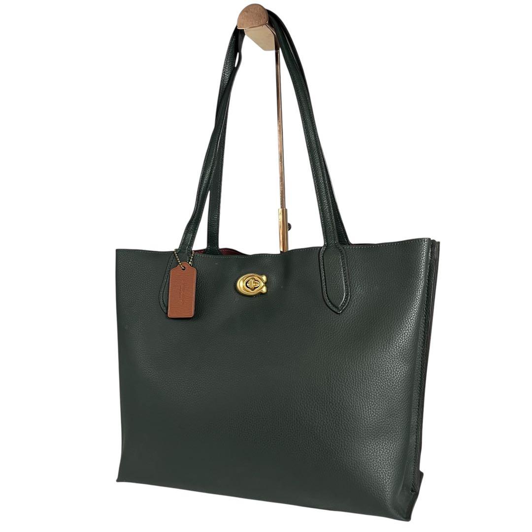 COACHコーチ ウィロウ トート シグネチャー Cロゴダークグリーン