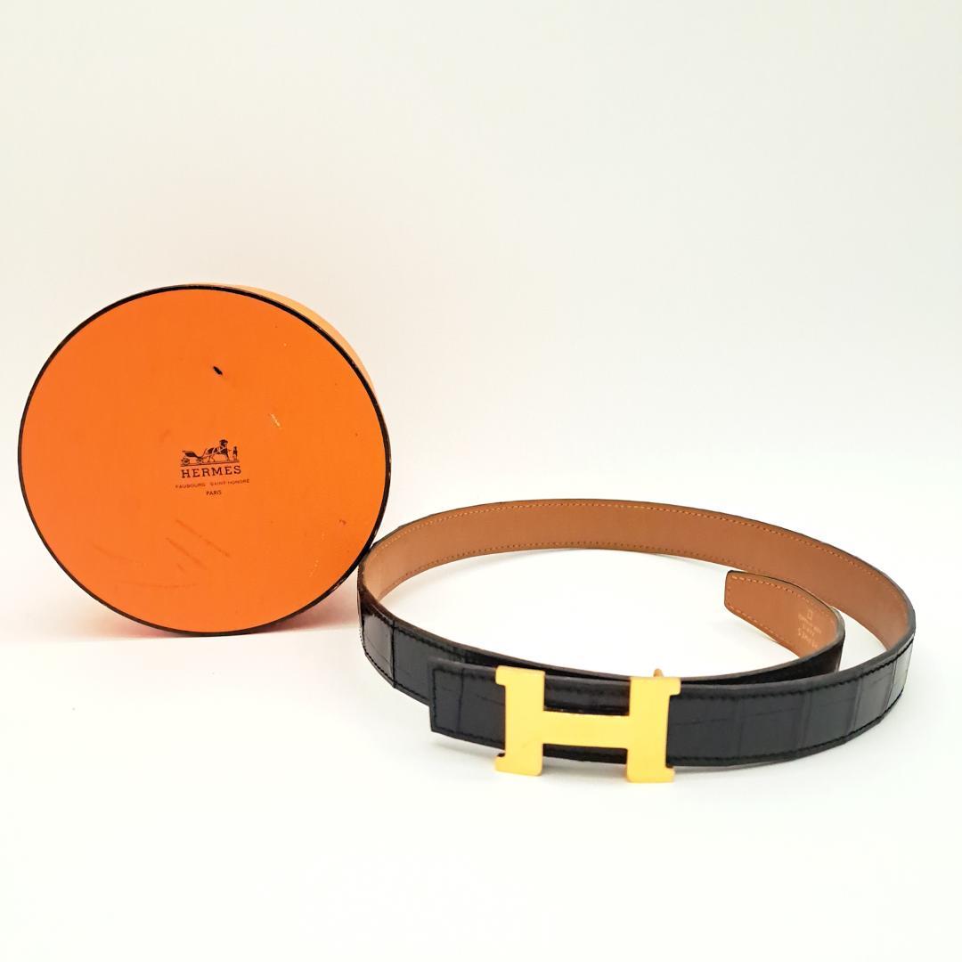 エルメス HERMES Hベルト リバーシブル アリゲーター ゴールドバックル