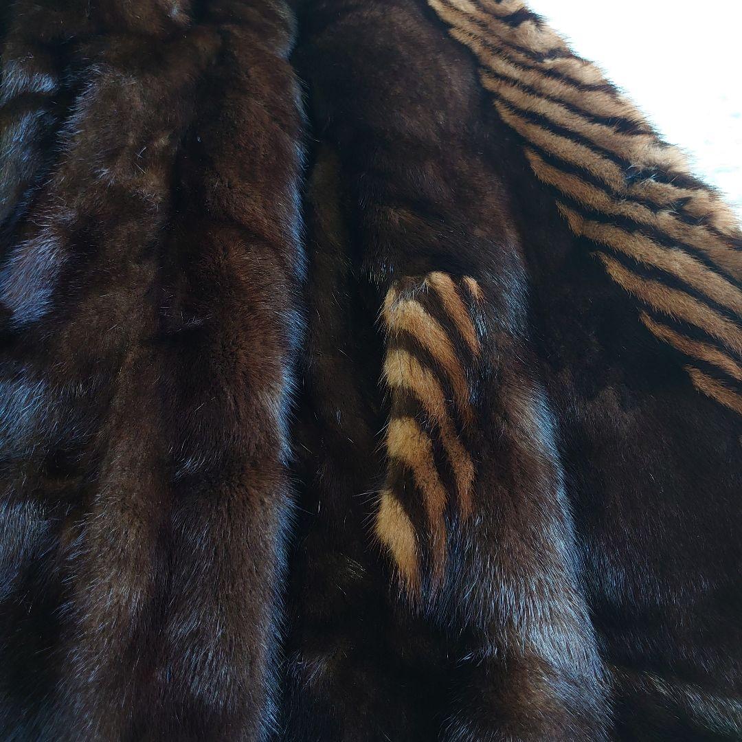 【美品】ミンク リアルファー 切り替え 毛皮ジャケット ミドルコート 11号