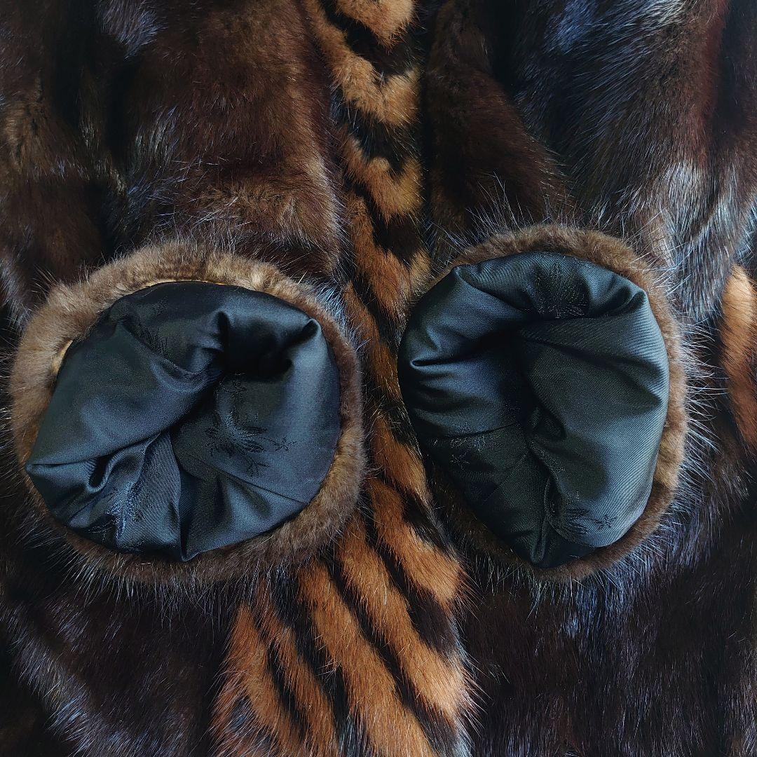 【美品】ミンク リアルファー 切り替え 毛皮ジャケット ミドルコート 11号