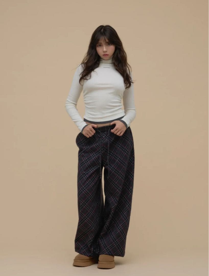 ANDMARY☆Monica check loose pants 美品