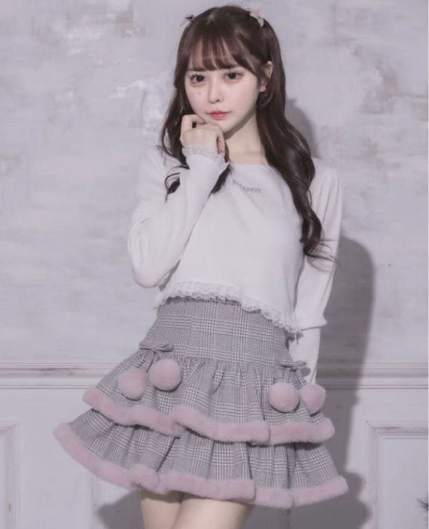 Pium ピウム ファー付きティアードミニスカート