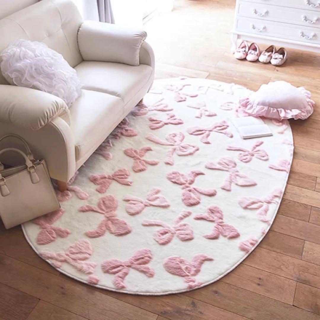 ロマンティックプリンセス ふわふわリボンラグ（楕円形・１３０×１９０）