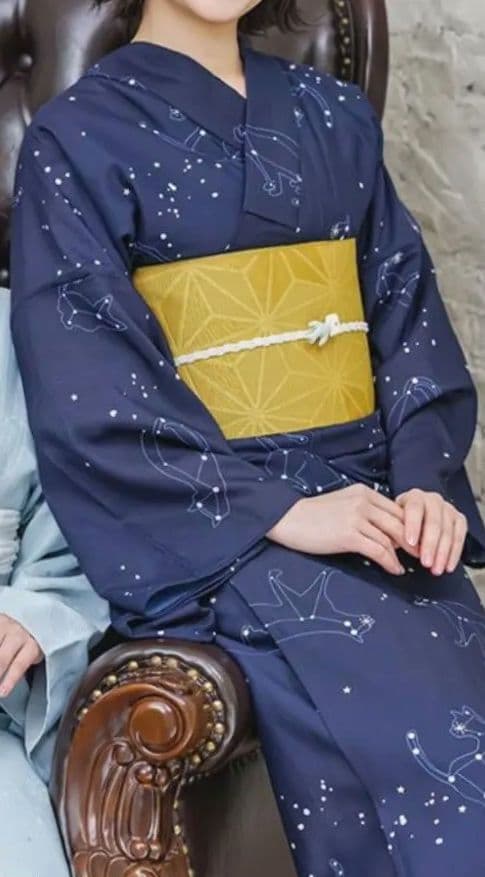 速乾浴衣星座ねこ紺色猫柄洗える着物星柄夏着物水玉模様紺地ネコ柄ネイビー白ドット柄