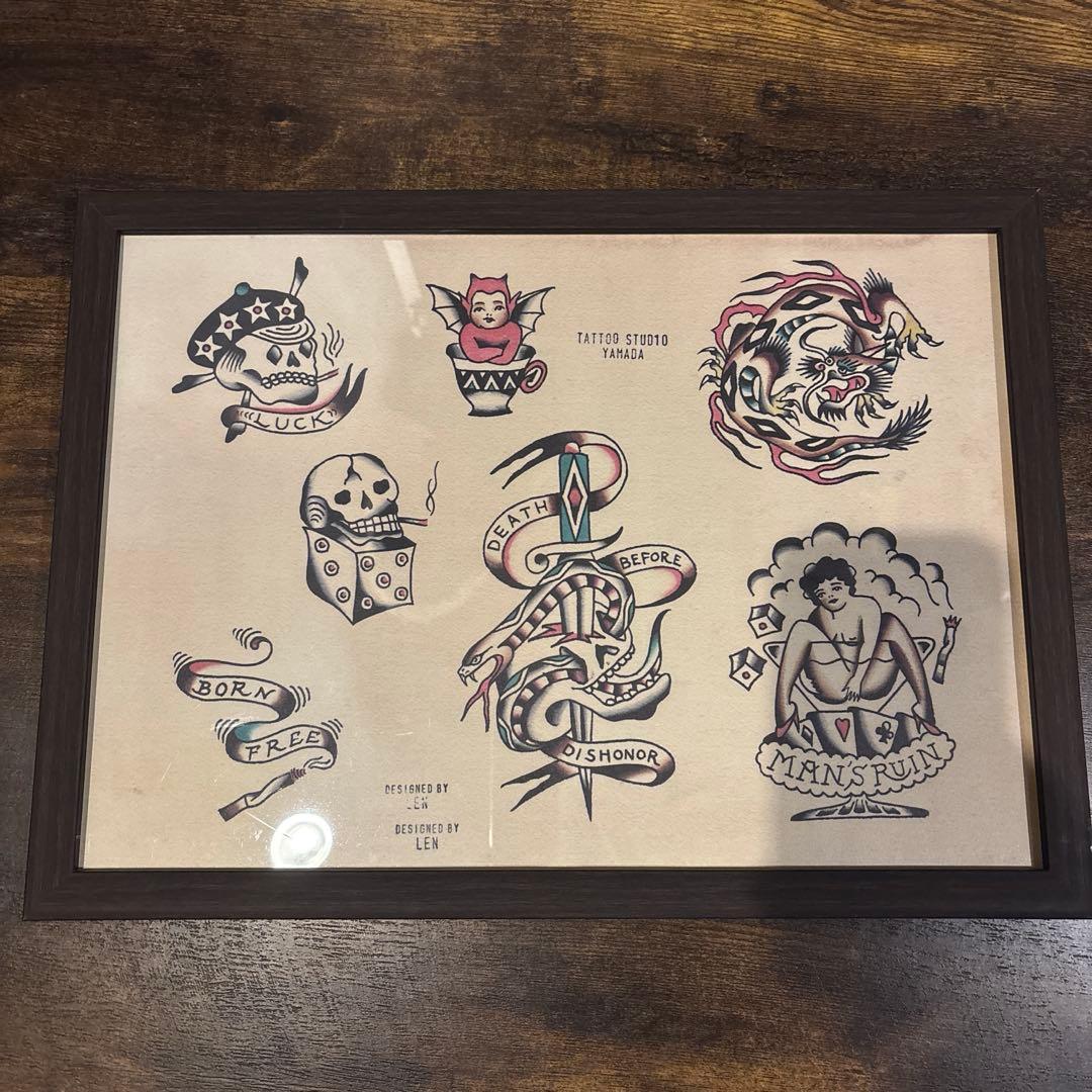 タトゥースタジオヤマダ　タトゥーフラッシュ 2点セット　額縁付き