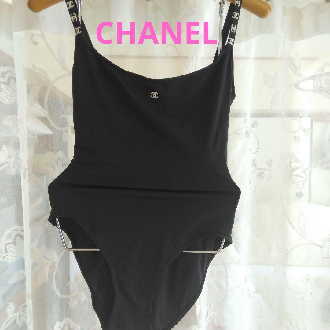 CHANEL ヴィンテージ　レオタード ワンピース水着 ロゴ入りストラップ