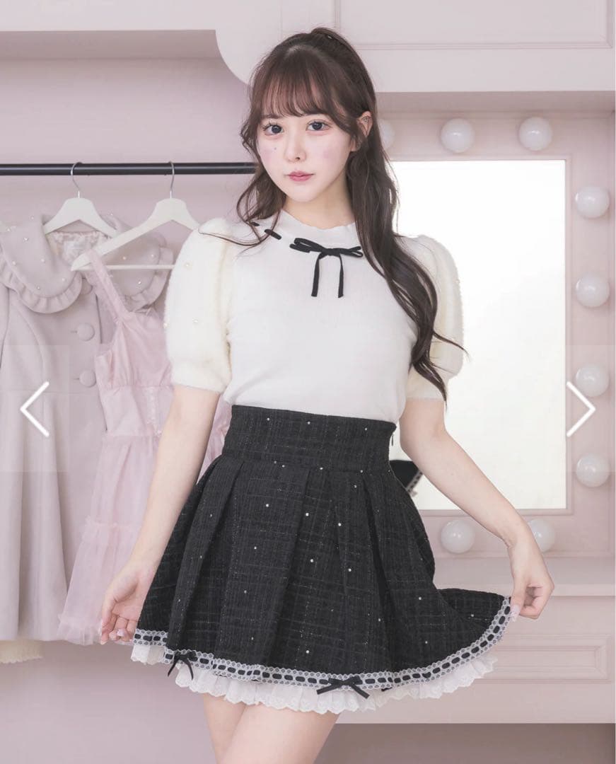 pium コットンフリルタックフレアツイードスカート