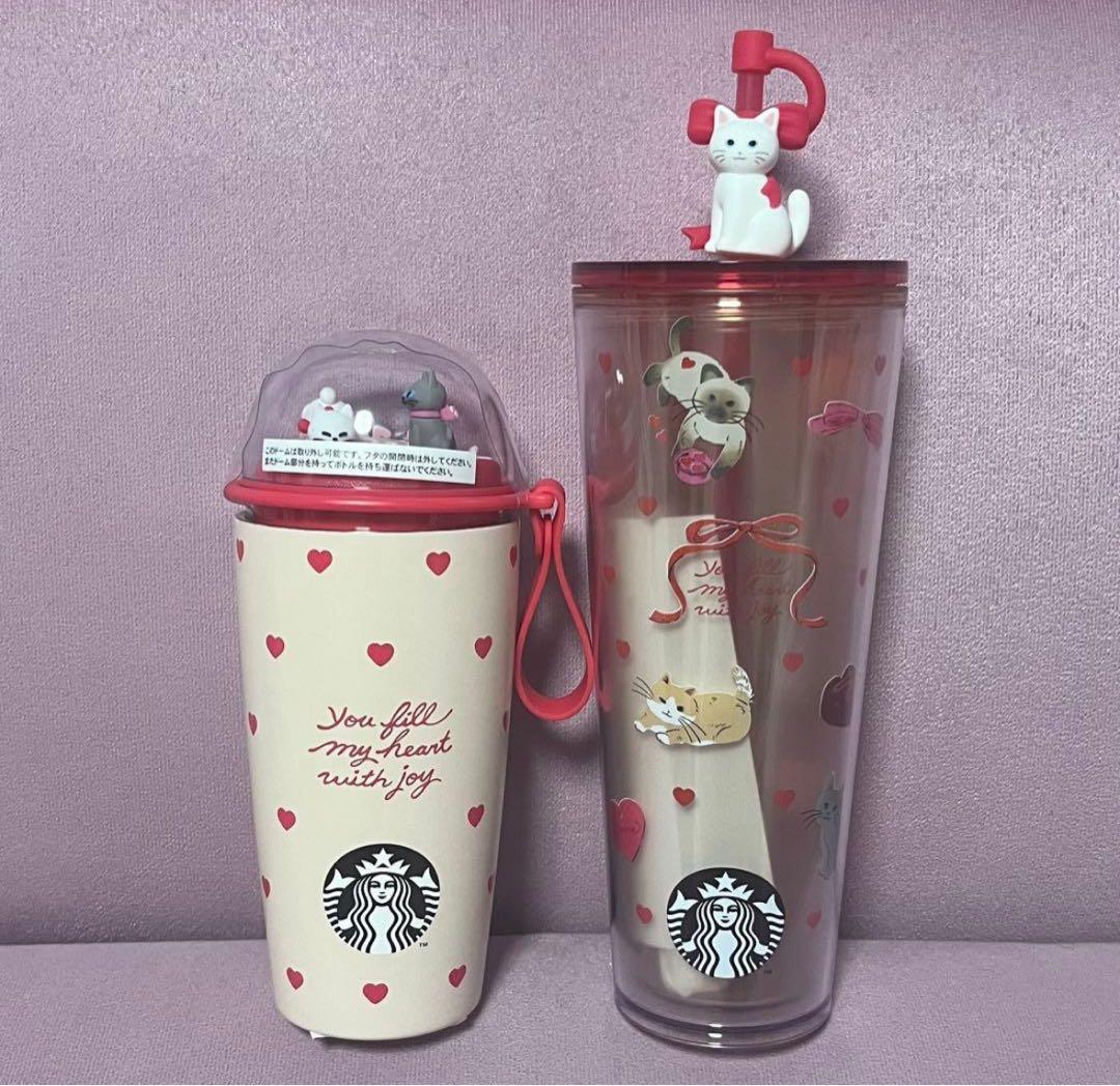 スタバ　バレンタインタンブラー　猫セット