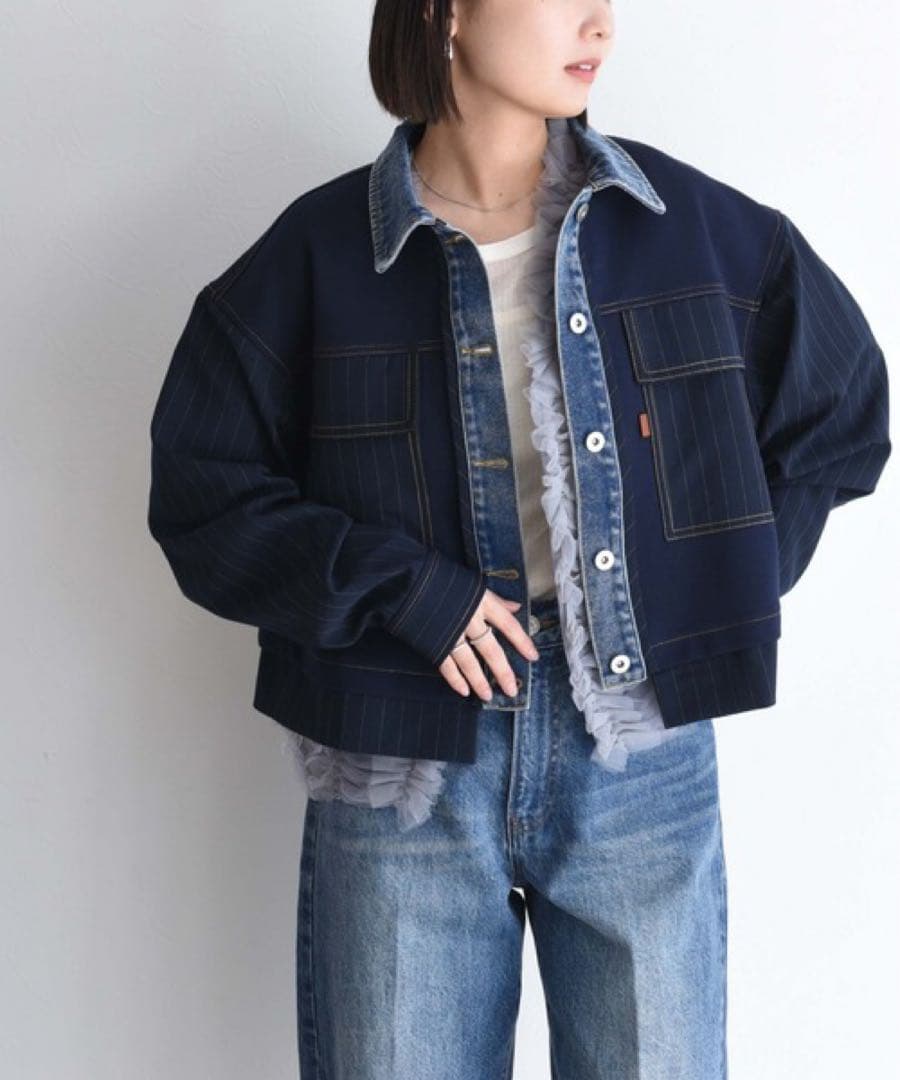 eimee lawデニムトリム ダンボール&ストライプジャケット