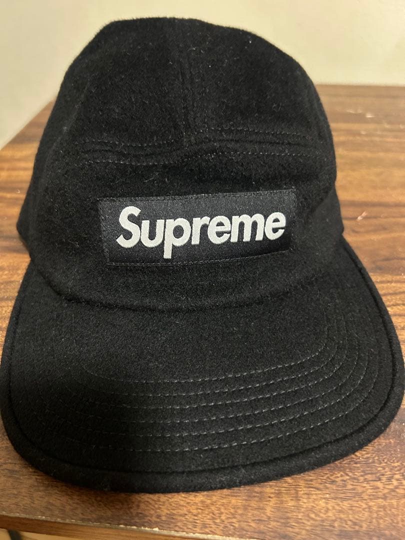 Supreme 黒キャップ ウール素材