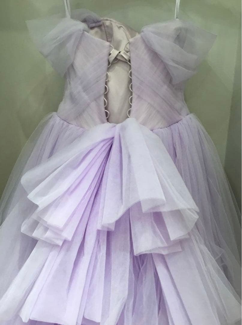 ラベンダーオフショルダーチュールドレス