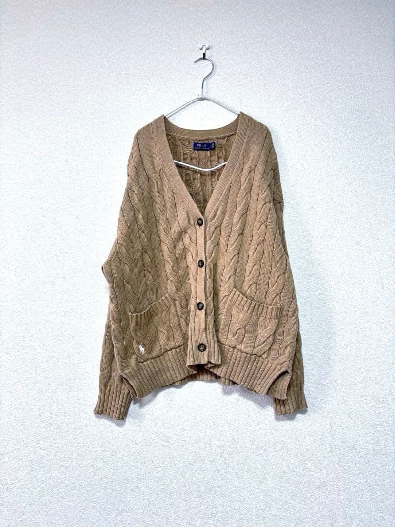 ラルフローレン　太ケーブル　カーディガン　ベージュ　L