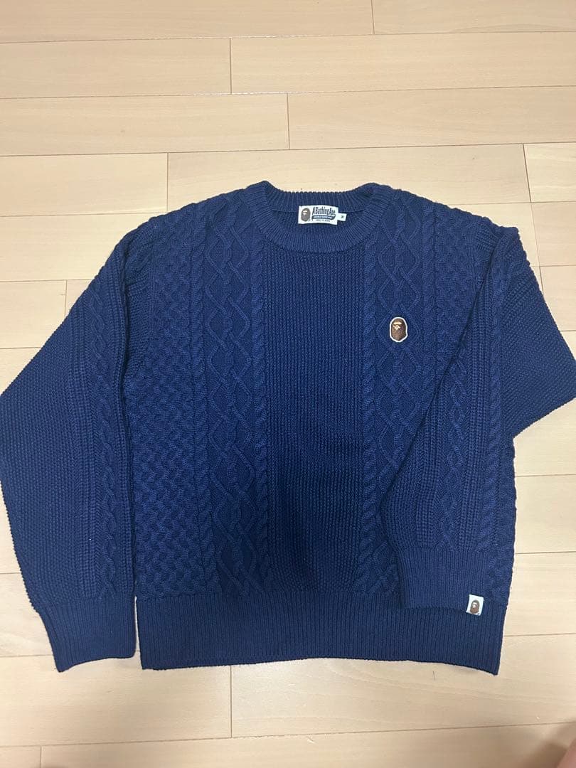 A BATHING APE ケーブルニットセーター M ネイビー