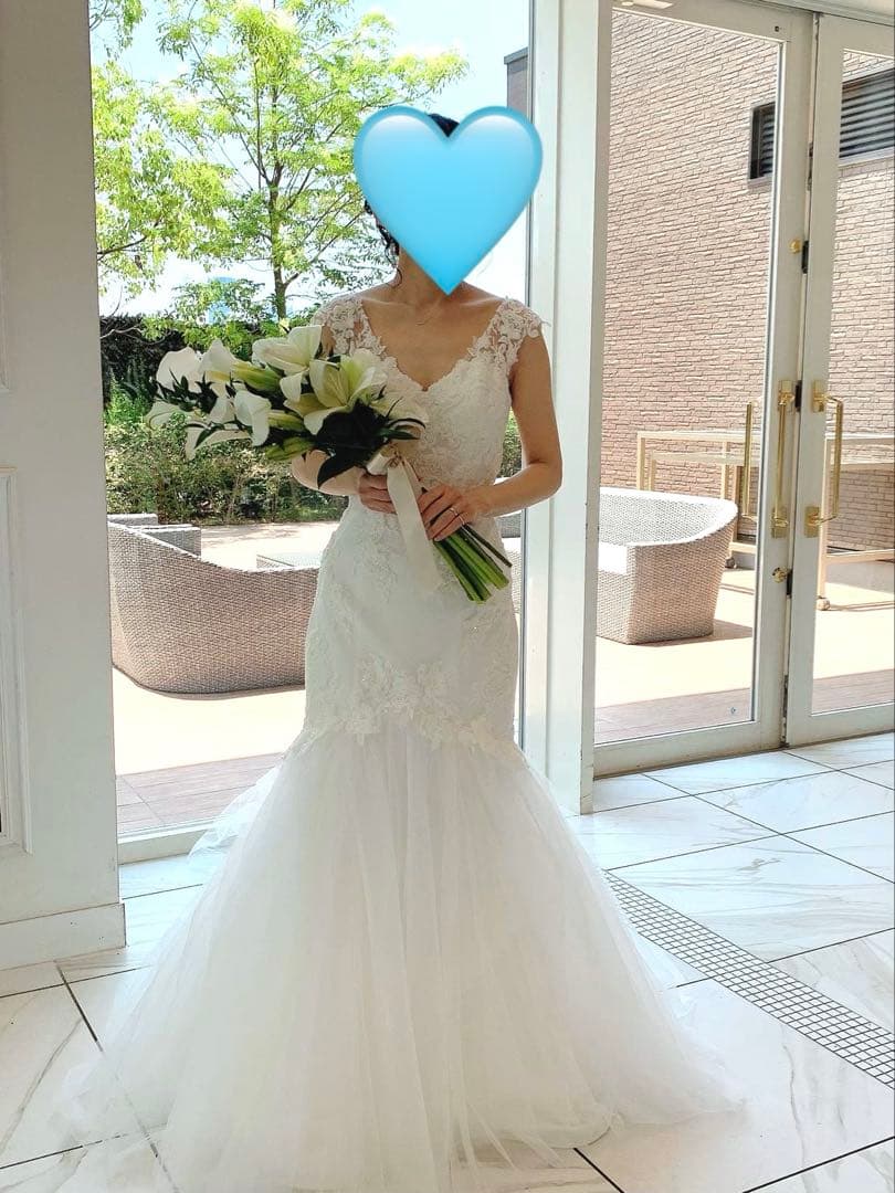 【ワタべウェディング】ドレス ソフトマーメイドライン　ロングベール付き スワロ