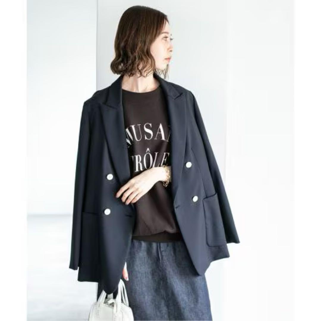 IENA ウールダブルブレストジャケット◆38ネイビー