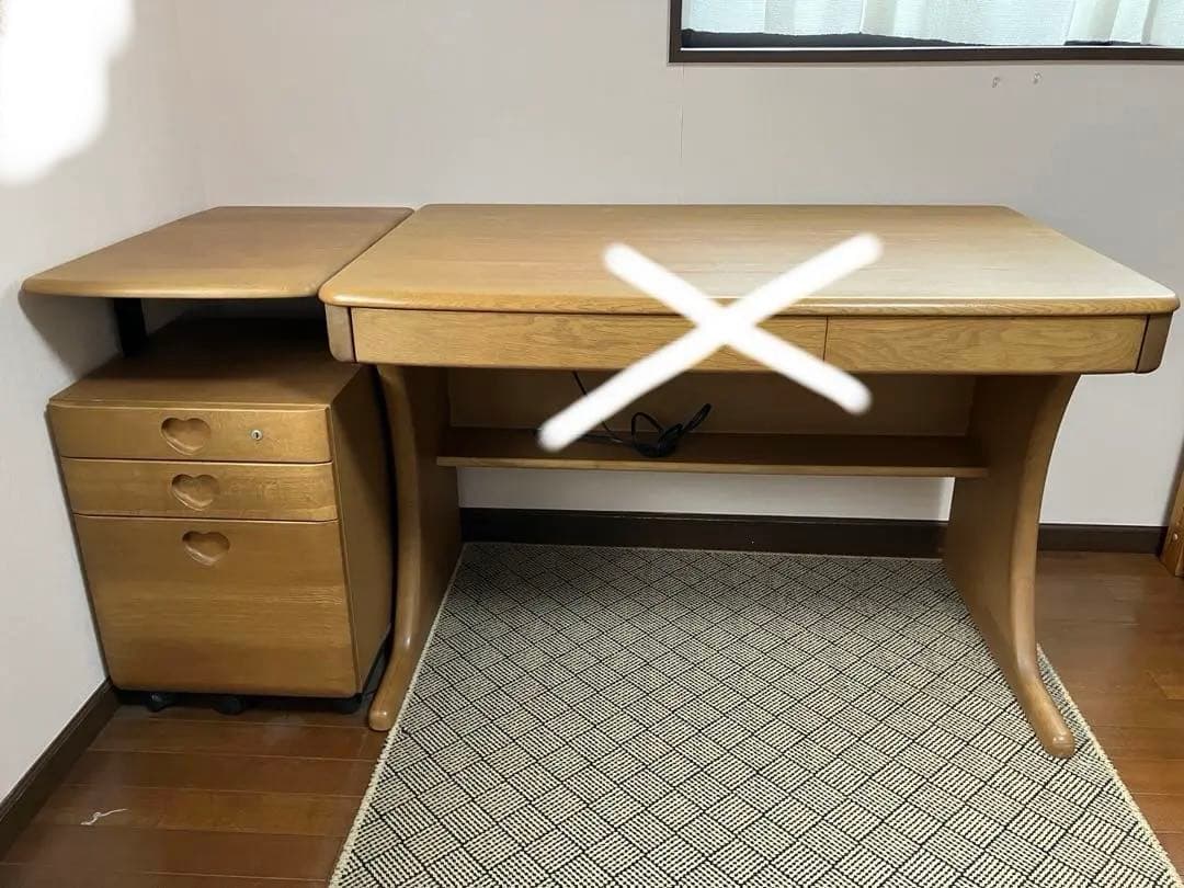 ★なりこ★カリモク学習机　ハート型取っ手の木製ワゴン　脇机　袖机