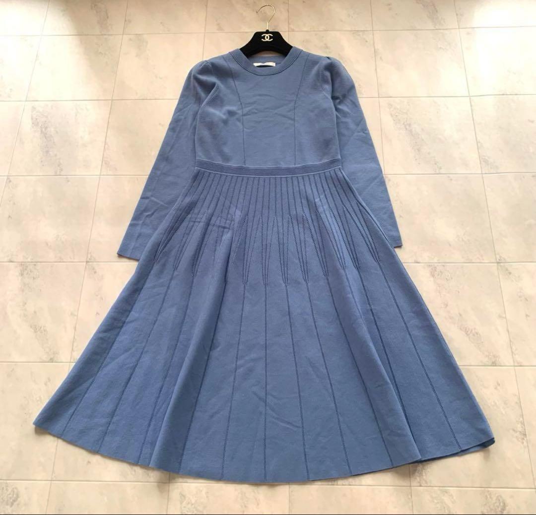 美品　アナイ アイレットスムース ワンピース ニット ブルー 36