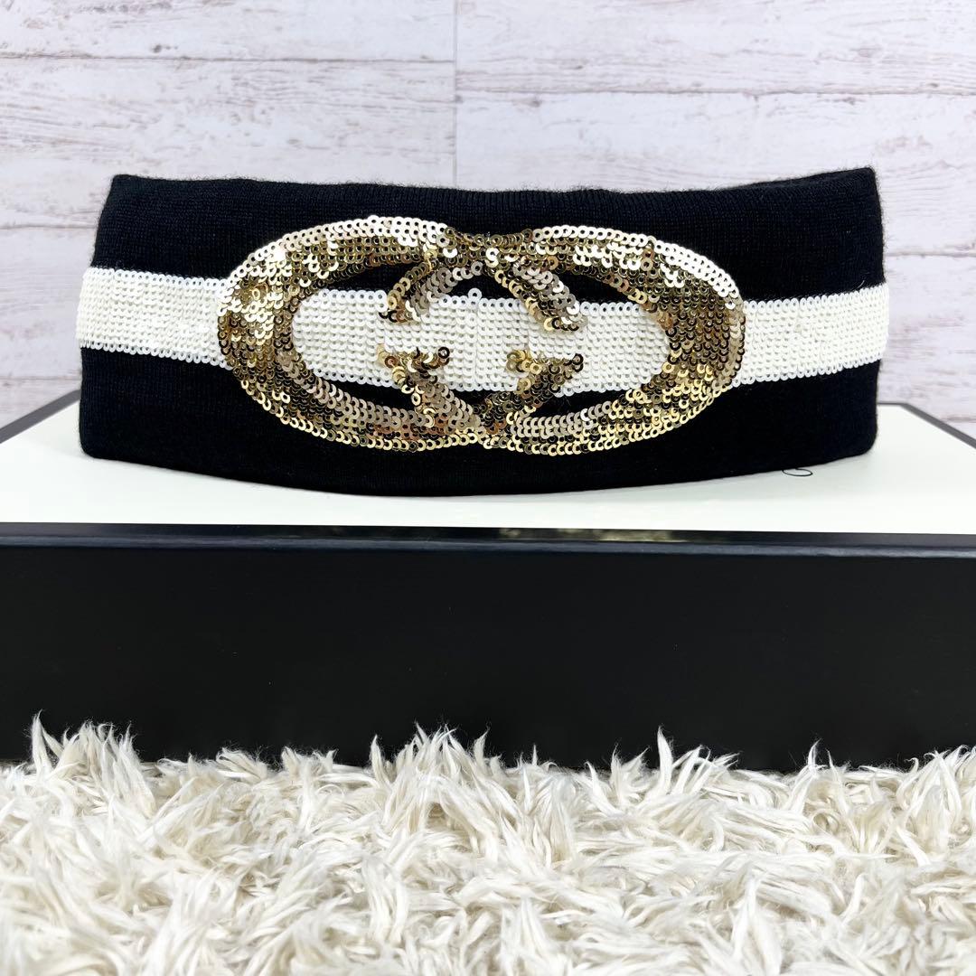 ✨未使用級 GUCCI ヘアバンド GG柄 スパンコール 現行 ゴールド