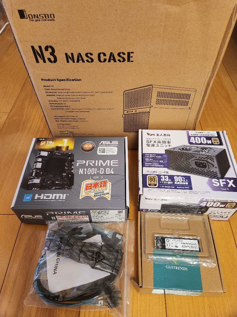 JONSBO N3ケース N100マザー 400W電源 SSD メモリ付き