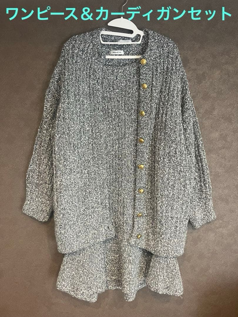 ナチュラルビューティーベーシック　ツイードミニワンピース＆カーディガンセット