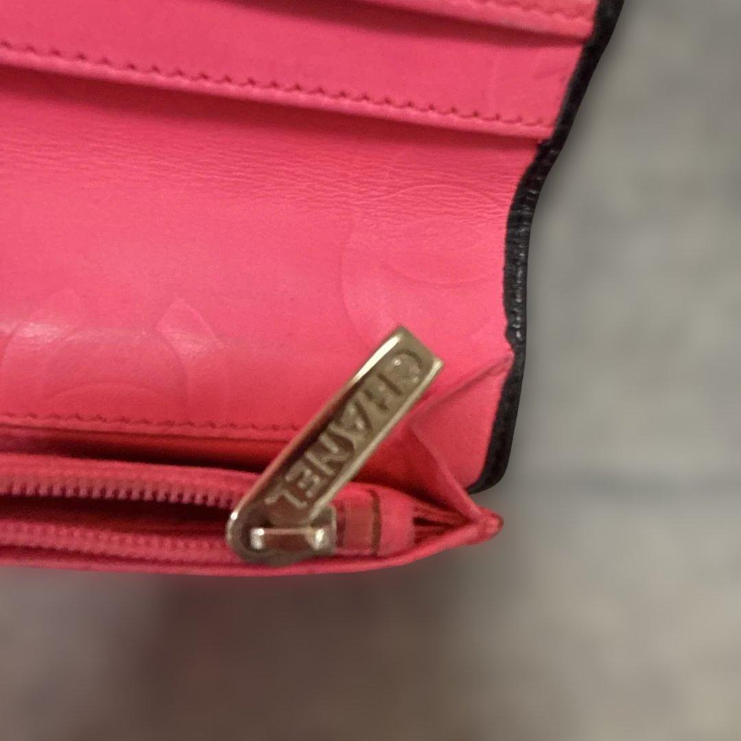 CHANEL カンボンライン　ブラック&ピンク　長財布